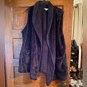 Soft, faux fur vest.  It looks purple in the pics but is is black